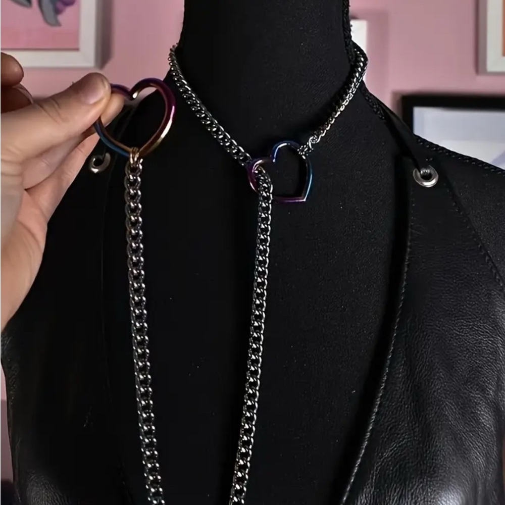 Chic Y2K-Inspired Heart & O-Shaped Pendant Necklace - Adjustable Titanium Steel - Picture 3 of 3